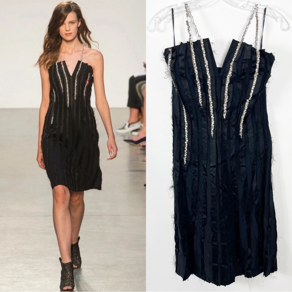 Thakoon Runway Jewel Seamed Sleeveless Silk Mini Dress Size 2 Black